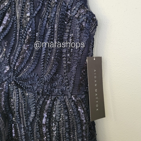 Aidan Mattox Sequined Box Neck Fit & Flare Dress - Picture 3 of 6